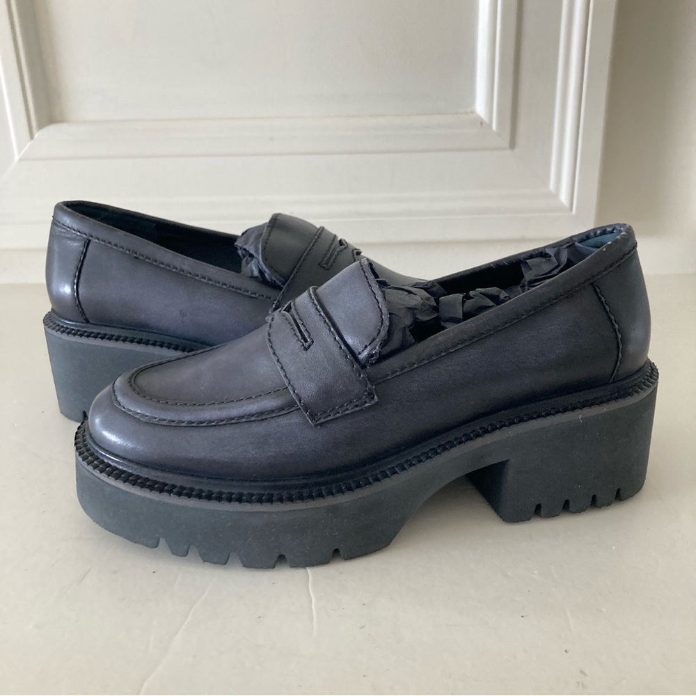 NWOT Free People Decker Black Leather Penny Loafers